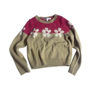 Adyson Parker Girls Sweater 7/8 Beige Pink Floral Daisy Knit Pullover Cozy Fall